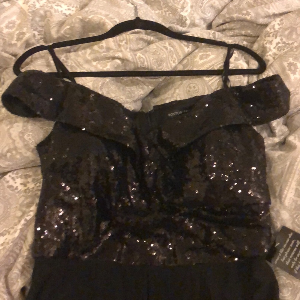 Boston Proper Off Shoulder Black Sequin Jumpsuit